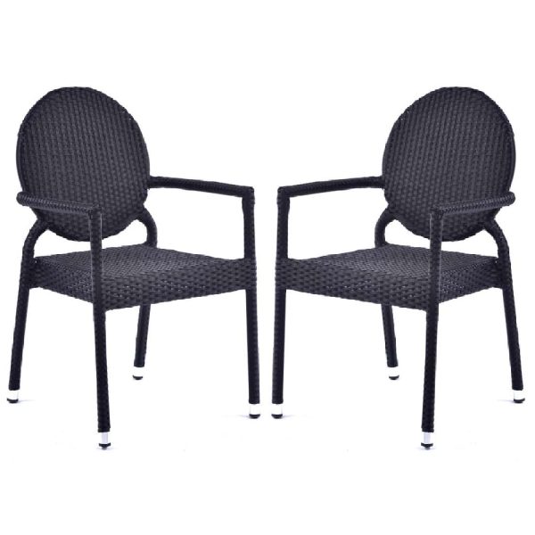 Arlo Black Rattan Stacking Arm Chairs In Pair | Bed Sava