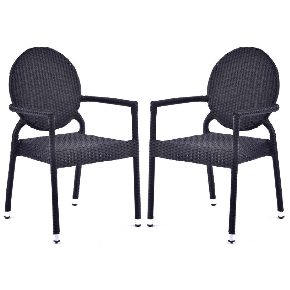 Arlo Black Rattan Stacking Arm Chairs In Pair