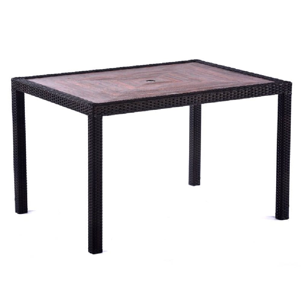 Arlo Teak Polyresin Rectangular Dining Table With Black Weave