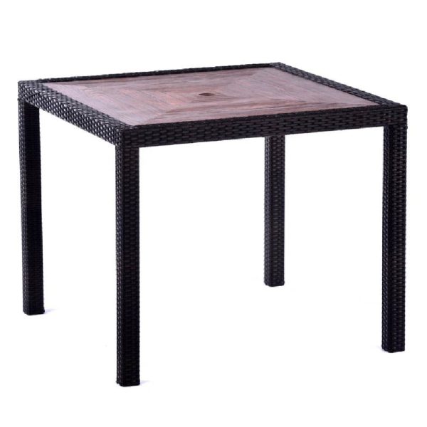 Arlo Teak Polyresin Square Dining Table With Black Brown Weave | Bed Sava