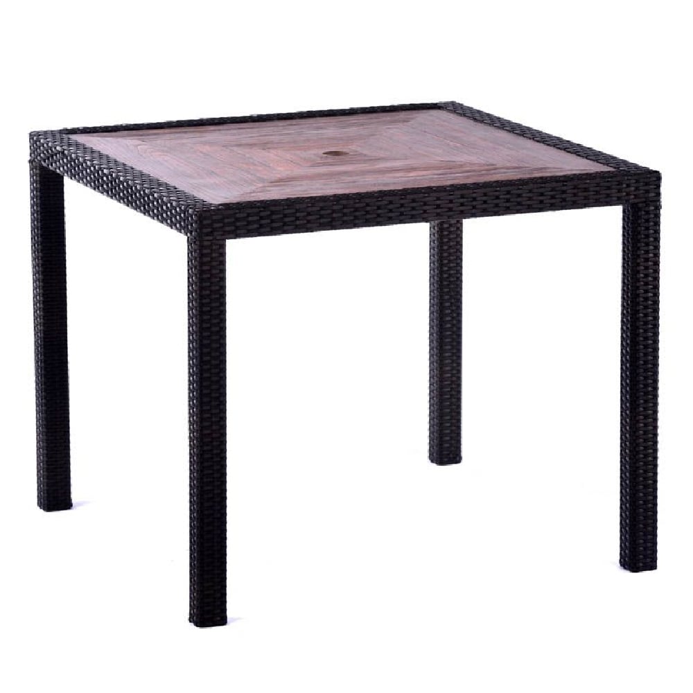 Arlo Teak Polyresin Square Dining Table With Black Brown Weave