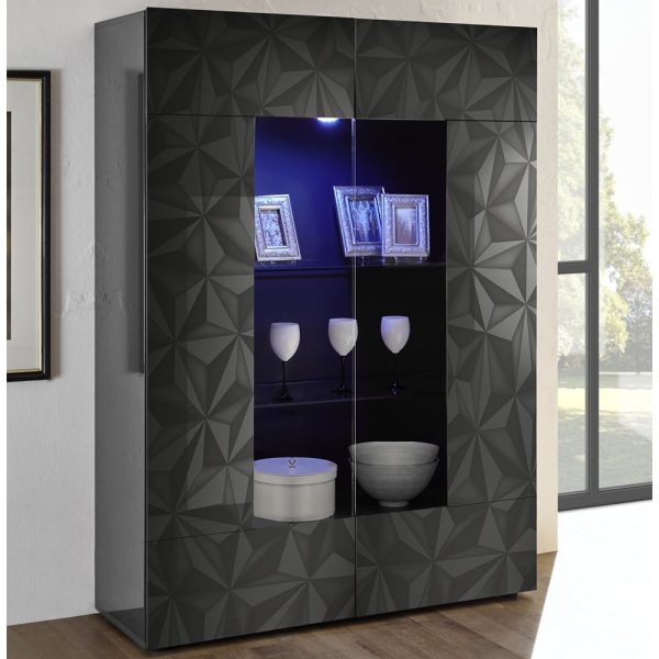 Arlon High Gloss Display Cabinet With 2 Doors In Grey And LED | Bed Sava
