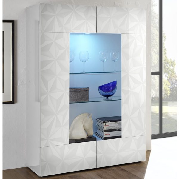 Arlon High Gloss Display Cabinet With 2 Doors In White And LED | Bed Sava