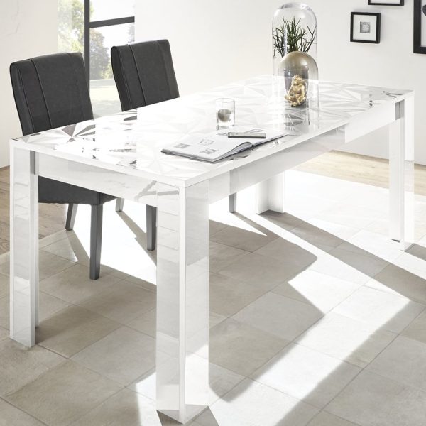 Arlon High Gloss Rectangular Dining Table In White | Bed Sava