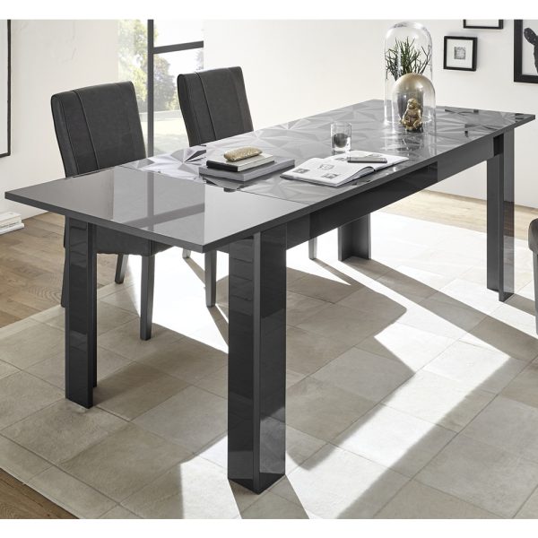 Arlon High Gloss Rectangular Extending Dining Table In Grey | Bed Sava