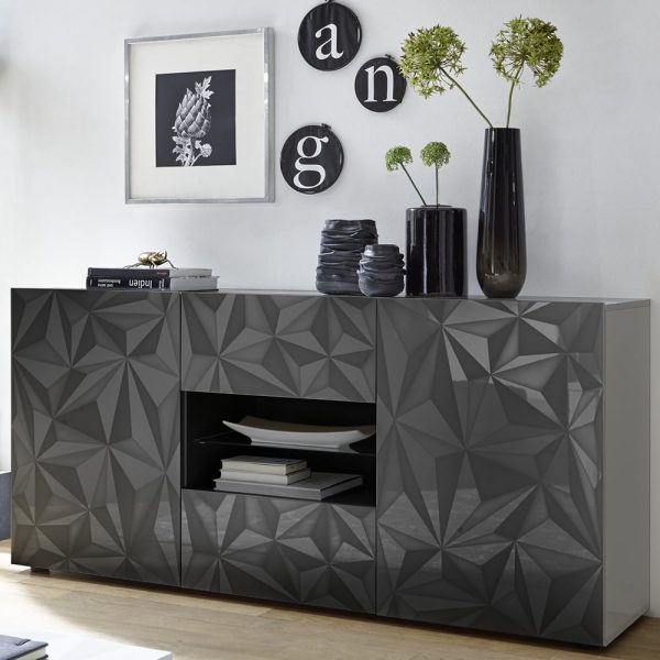 Arlon High Gloss Sideboard With 2 Doors 2 Drawers In Grey | Bed Sava