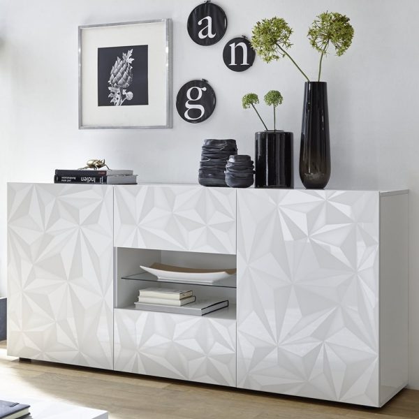 Arlon High Gloss Sideboard With 2 Doors 2 Drawers In White | Bed Sava