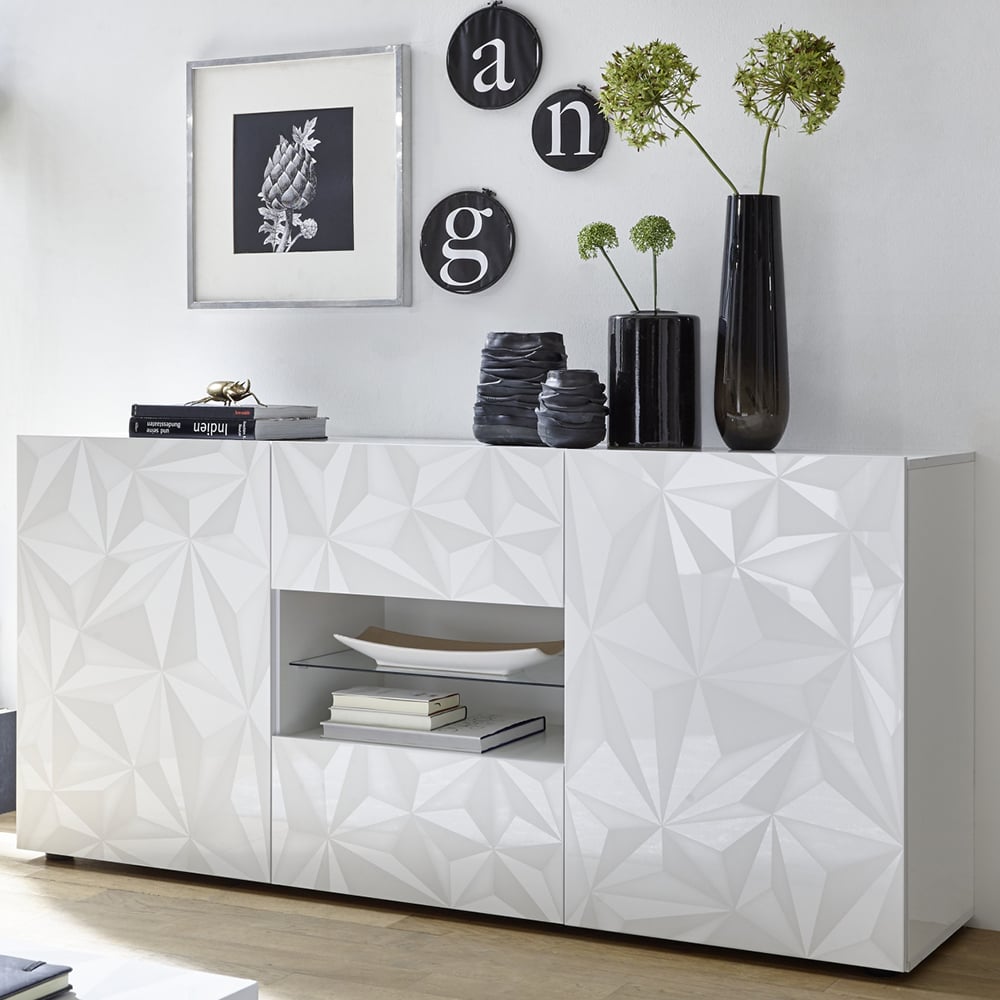 Arlon High Gloss Sideboard With 2 Doors 2 Drawers In White