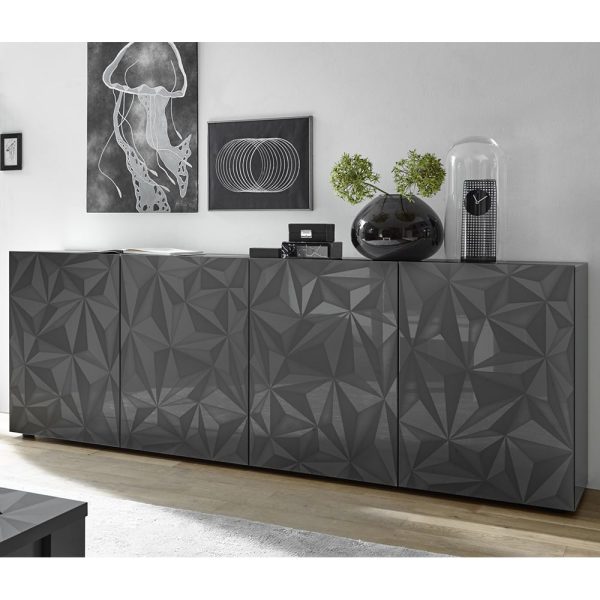 Arlon High Gloss Sideboard With 4 Doors In Grey | Bed Sava
