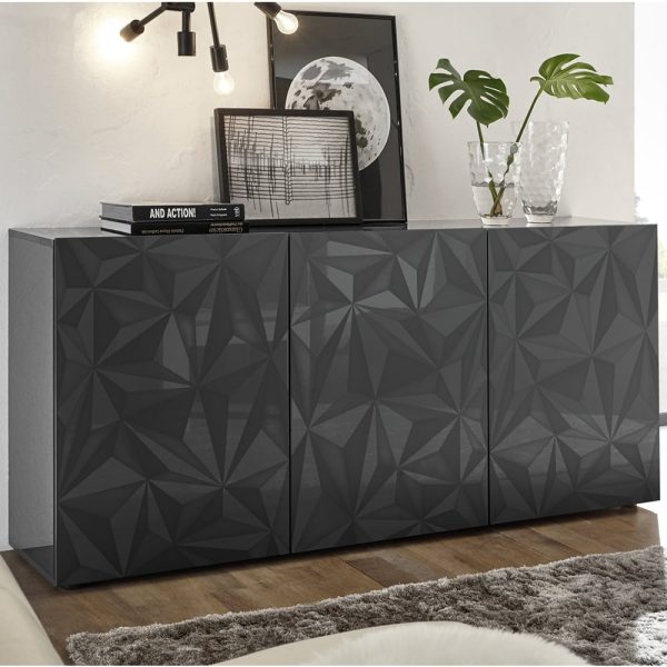 Arlon High Gloss Sideboard With 3 Doors In Grey | Bed Sava