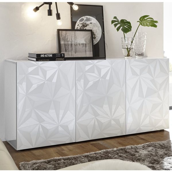 Arlon High Gloss Sideboard With 3 Doors In White | Bed Sava