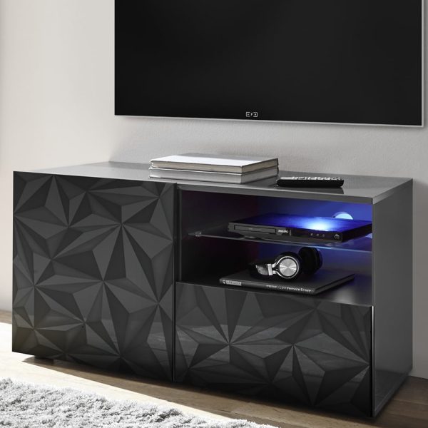 Arlon High Gloss TV Stand With 1 Door 1 Drawer In Grey And LED | Bed Sava