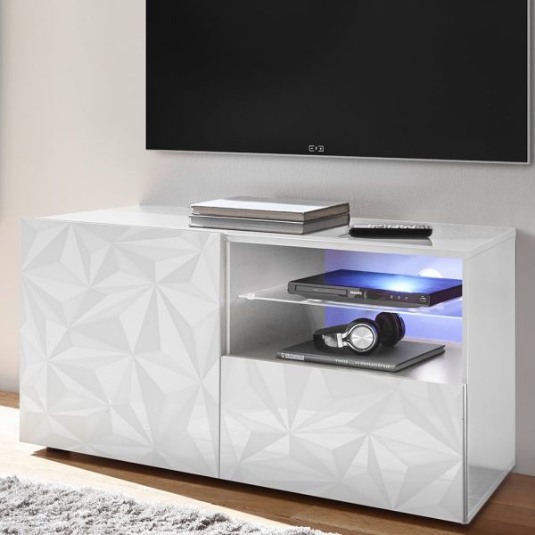 Arlon High Gloss TV Stand With 1 Door 1 Drawer In White And LED | Bed Sava
