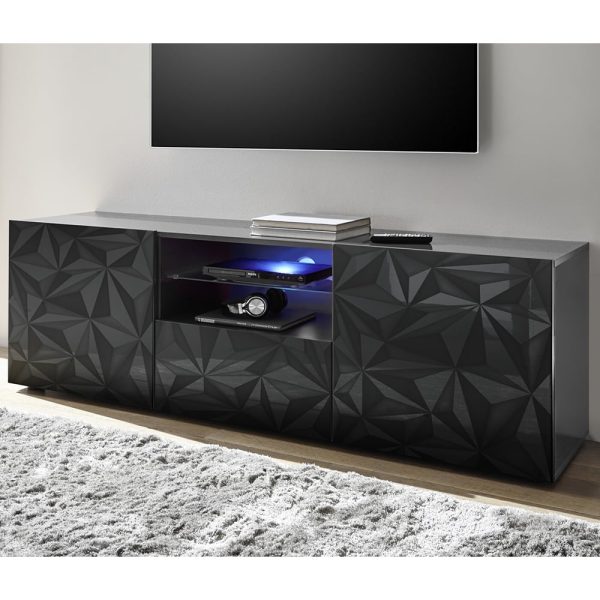 Arlon High Gloss TV Stand With 2 Doors 1 Drawer In Grey And LED | Bed Sava