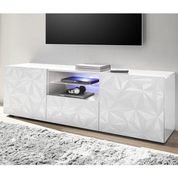 Arlon High Gloss TV Stand With 2 Doors 1 Drawer In White And LED | Bed Sava