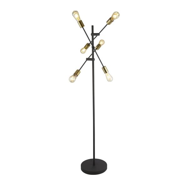 Armstrong 6 Light Floor Lamp In Black And Satin Brass | Bed Sava