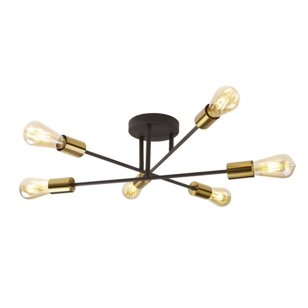 Armstrong 6 Light Semi Flush Light In Black And Satin Brass | Bed Sava