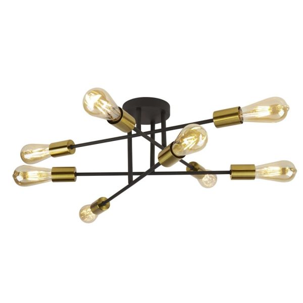 Armstrong 8 Light Semi Flush Light In Black And Satin Brass | Bed Sava