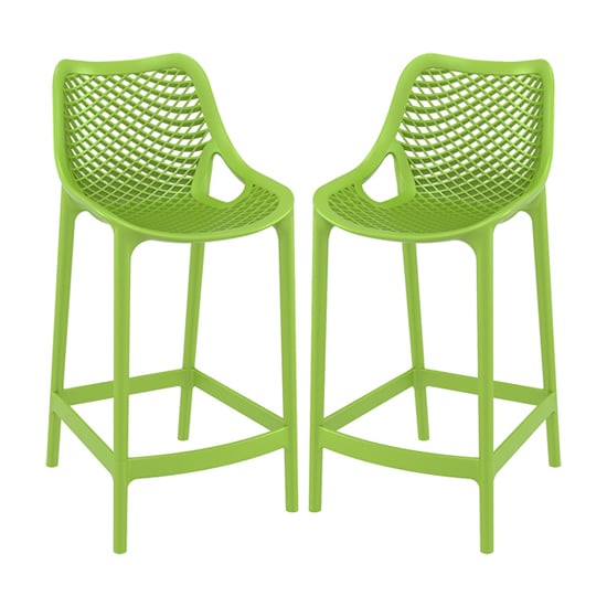 Arrochar Outdoor Green Polypropylene Bar Stools In Pair