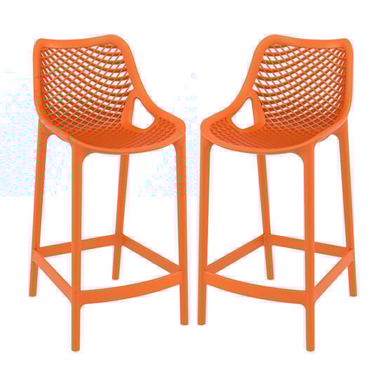 Arrochar Outdoor Orange Polypropylene Bar Stools In Pair