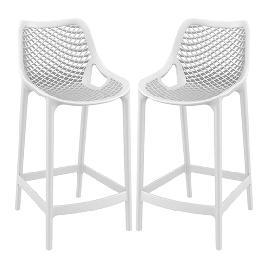Arrochar Outdoor White Polypropylene Bar Stools In Pair