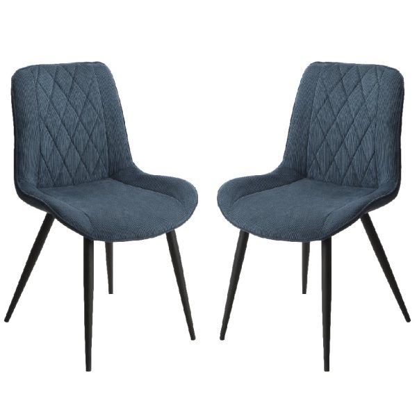 Arta Diamond Stitch Blue Fabric Dining Chairs In Pair | Bed Sava