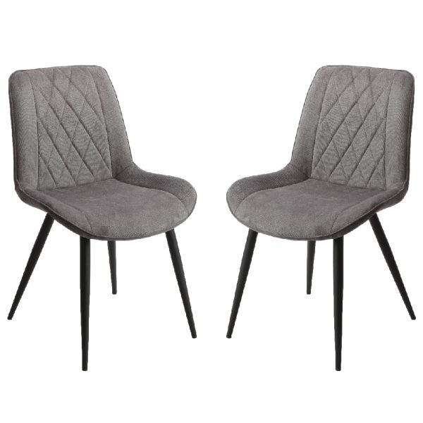 Arta Diamond Stitch Dark Grey Fabric Dining Chairs In Pair | Bed Sava