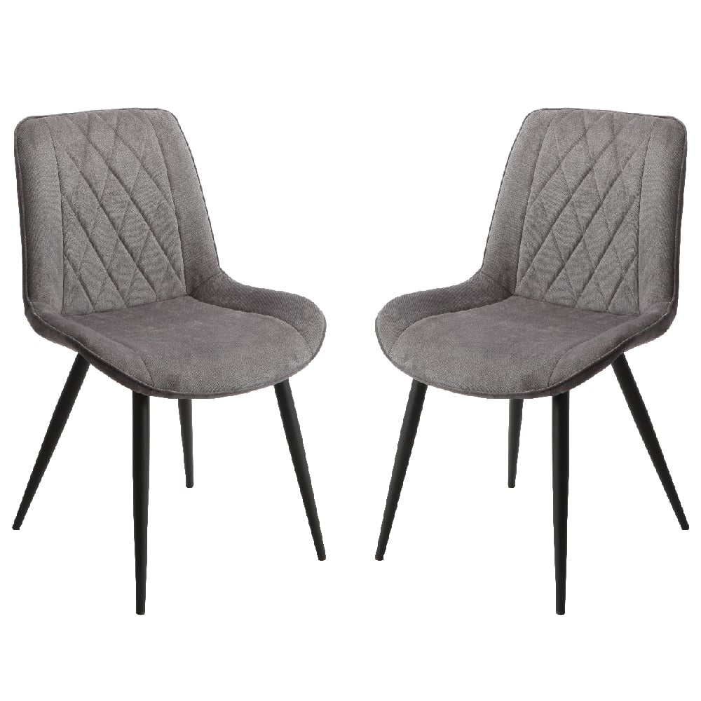 Arta Diamond Stitch Dark Grey Fabric Dining Chairs In Pair