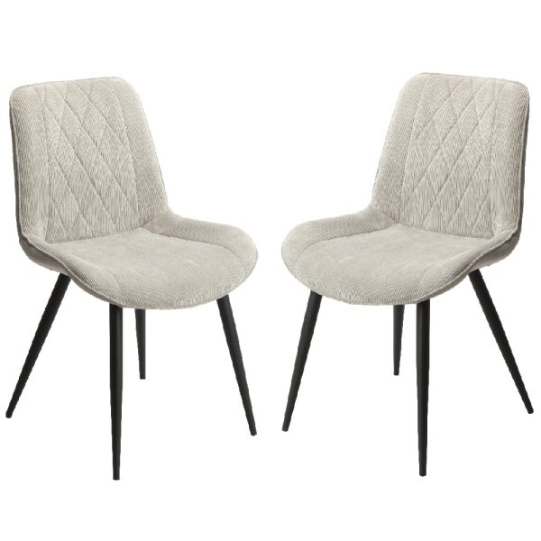 Arta Diamond Stitch Light Grey Fabric Dining Chairs In Pair | Bed Sava