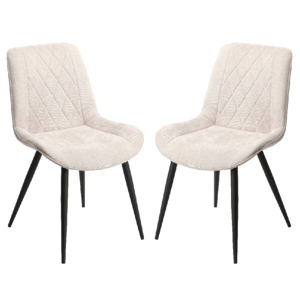 Arta Diamond Stitch Natural Fabric Dining Chairs In Pair | Bed Sava
