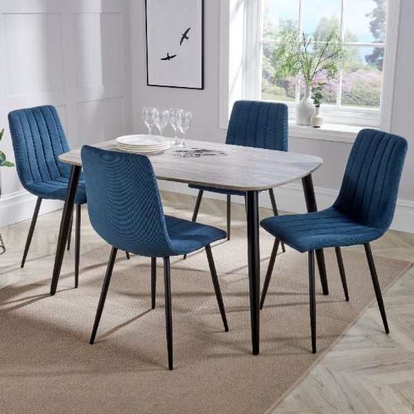 Arta Grey Wooden Dining Table 4 Blue Straight Chairs | Bed Sava