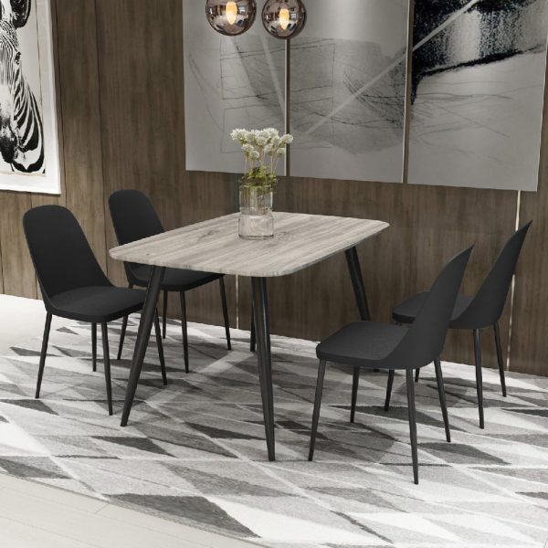 Arta Grey Wooden Dining Table 4 Curve Plastic Black Chairs | Bed Sava
