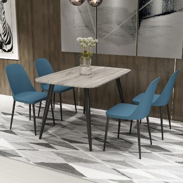 Arta Grey Wooden Dining Table 4 Curve Plastic Blue Chairs | Bed Sava