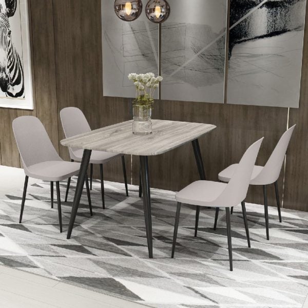 Arta Grey Wooden Dining Table 4 Curve Plastic Calico Chairs | Bed Sava