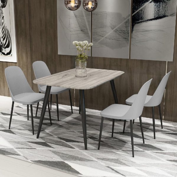 Arta Grey Wooden Dining Table 4 Curve Plastic Grey Chairs | Bed Sava