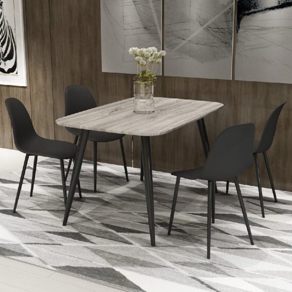 Arta Grey Wooden Dining Table 4 Duo Plastic Black Chairs | Bed Sava