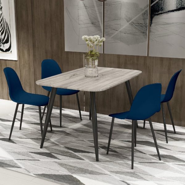 Arta Grey Wooden Dining Table 4 Duo Plastic Blue Chairs | Bed Sava