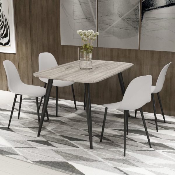 Arta Grey Wooden Dining Table 4 Duo Plastic Calico Chairs | Bed Sava