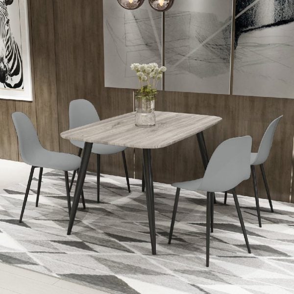 Arta Grey Wooden Dining Table 4 Duo Plastic Grey Chairs | Bed Sava
