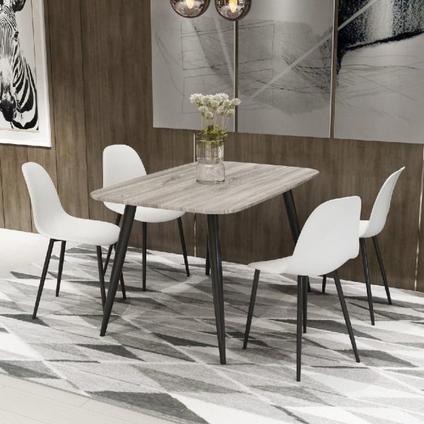 Arta Grey Wooden Dining Table 4 Duo Plastic White Chairs | Bed Sava