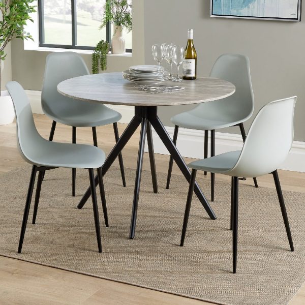 Arta Round Grey Wooden Dining Table 4 Duo Plastic Grey Chairs | Bed Sava