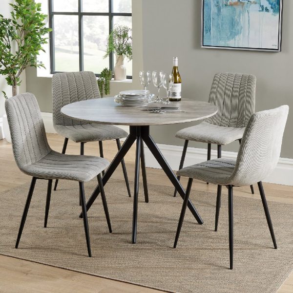 Arta Round Grey Wooden Dining Table 4 Light Grey Straight Chairs | Bed Sava