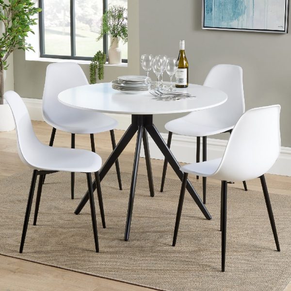 Arta Round White Wooden Dining Table 4 Duo Plastic White Chairs | Bed Sava