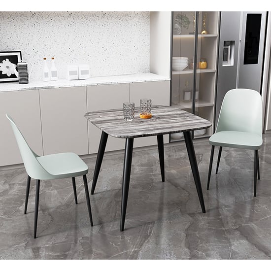 Arta Square Grey Wooden Dining Table 2 Curve Plastic Grey Chairs