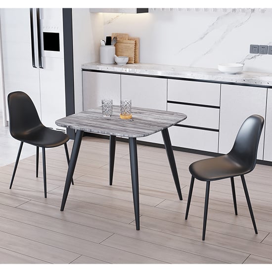 Arta Square Grey Wooden Dining Table 2 Duo Plastic Black Chairs