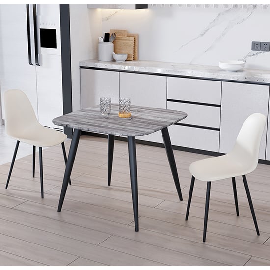 Arta Square Grey Wooden Dining Table 2 Duo Plastic Calico Chairs
