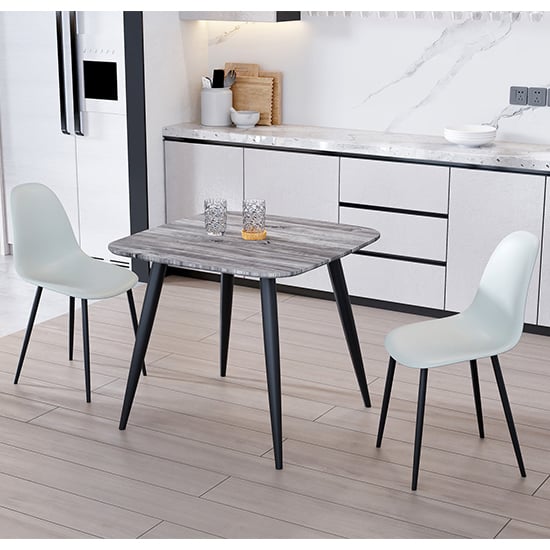Arta Square Grey Wooden Dining Table 2 Duo Plastic Grey Chairs