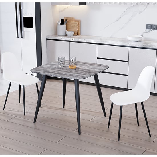 Arta Square Grey Wooden Dining Table 2 Duo Plastic White Chairs