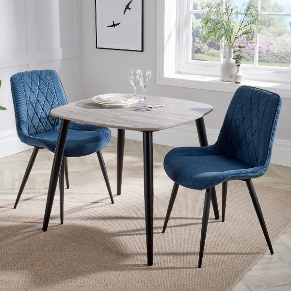 Arta Square Grey Wooden Dining Table 2 Blue Diamond Chairs | Bed Sava