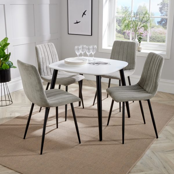 Arta Square White Wooden Dining Table 4 Light Grey Straight Chairs | Bed Sava